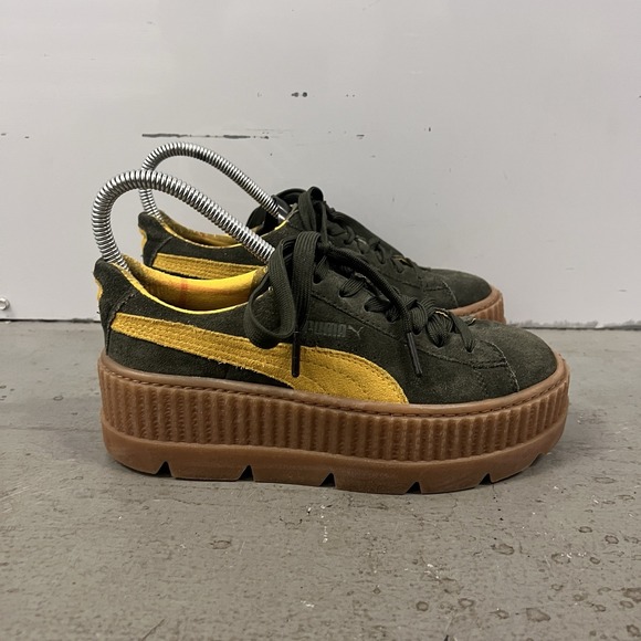 Puma Fenty By Rihanna Rosin Green & Yellow Creeper Lace Up Platform Shoes Sz 6.5 - Picture 1 of 6